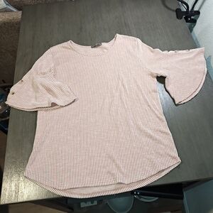 Gyft Striped Pink Women's Top With Flared Sleeves That Have Buttons